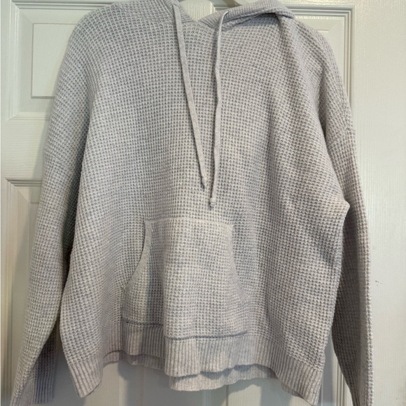 Aerie Light Gray Waffle Knit Hoodie - Picture 1 of 3